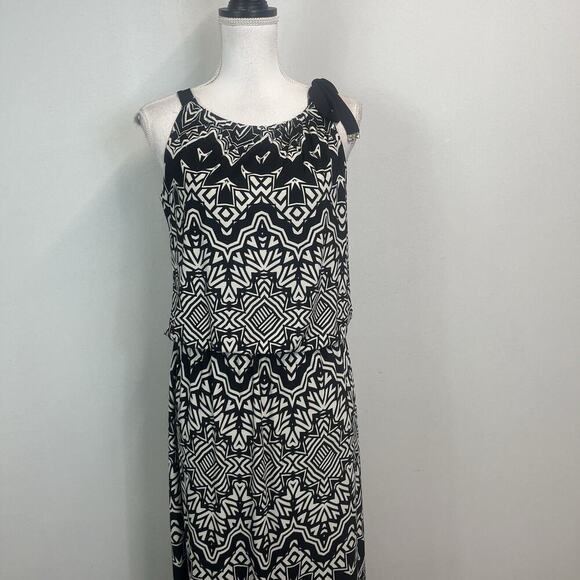 Alfani Tank Dress size Medium Black Ivory Slinky Peasant Boho Long Maxi Wedding - Picture 3 of 12